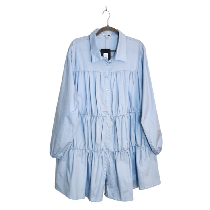 Fashion Nova Light Blue Tiered Boho Shirt Dress Size 2XL NWT