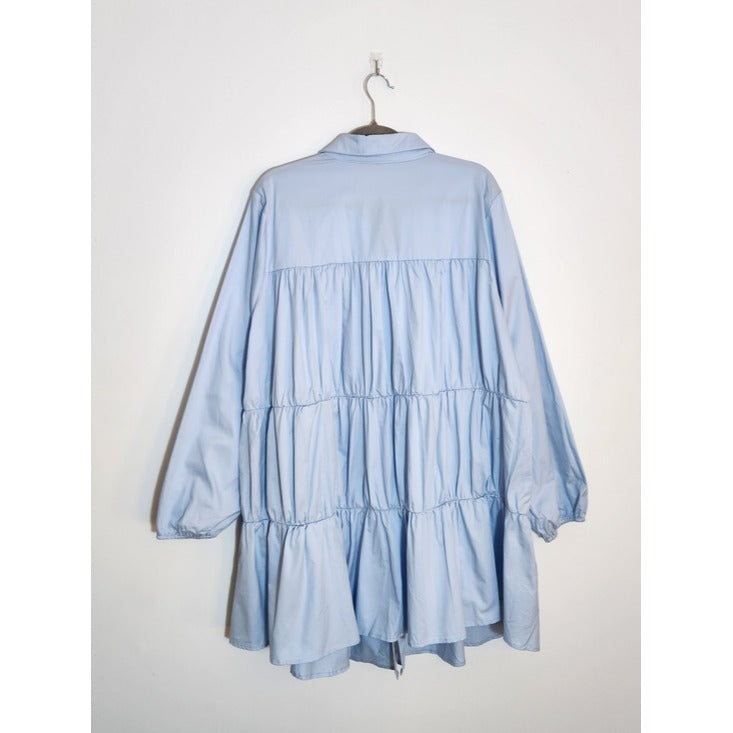 Fashion Nova Light Blue Tiered Boho Shirt Dress Size 2XL NWT