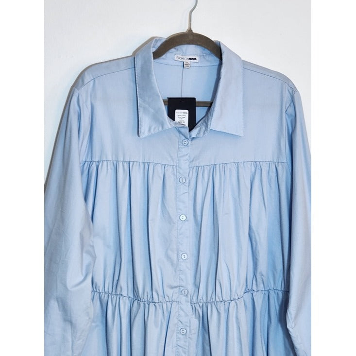 Fashion Nova Light Blue Tiered Boho Shirt Dress Size 2XL NWT