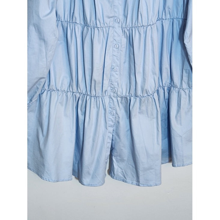 Fashion Nova Light Blue Tiered Boho Shirt Dress Size 2XL NWT