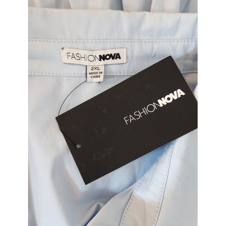 Fashion Nova Light Blue Tiered Boho Shirt Dress Size 2XL NWT