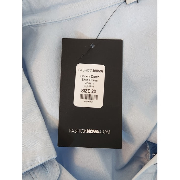 Fashion Nova Light Blue Tiered Boho Shirt Dress Size 2XL NWT