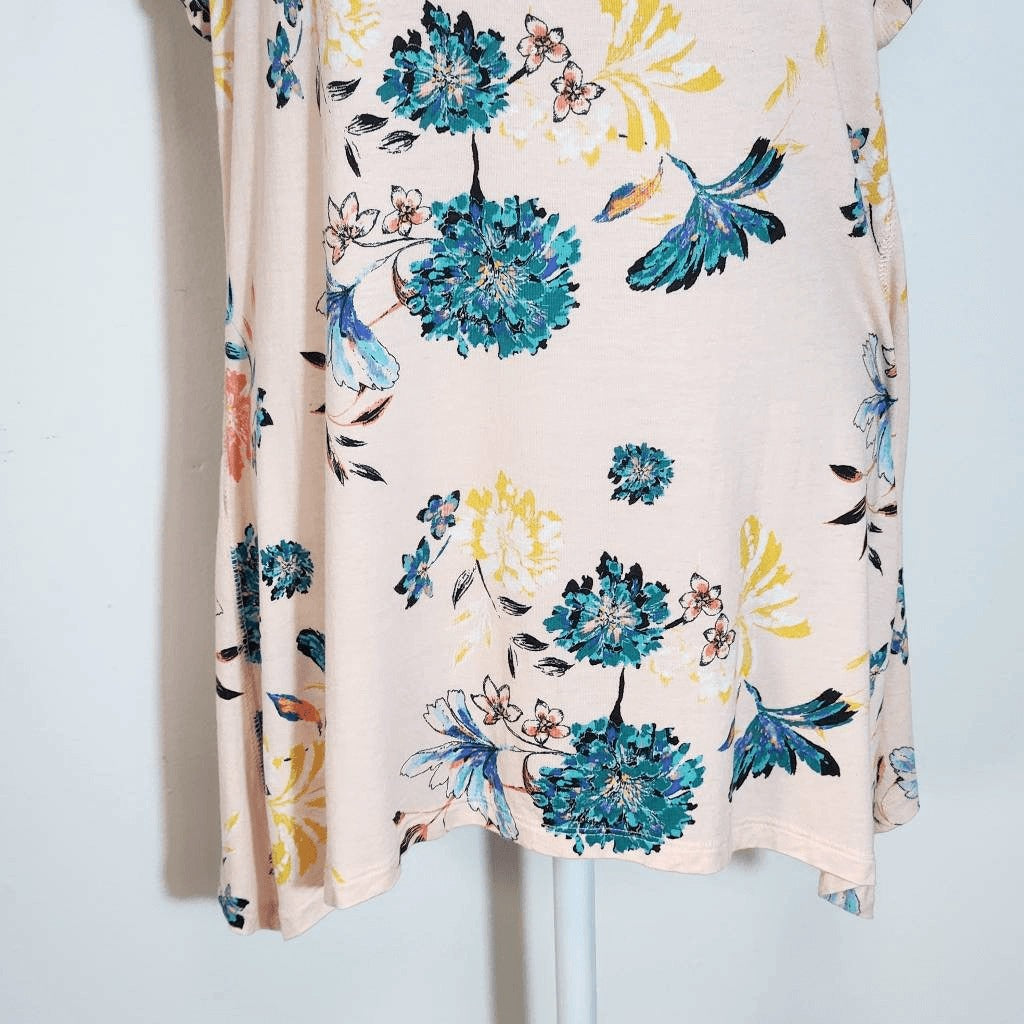 Style & Co. Pink Floral Short-Sleeve Tee with Handkerchief Hem Size Large