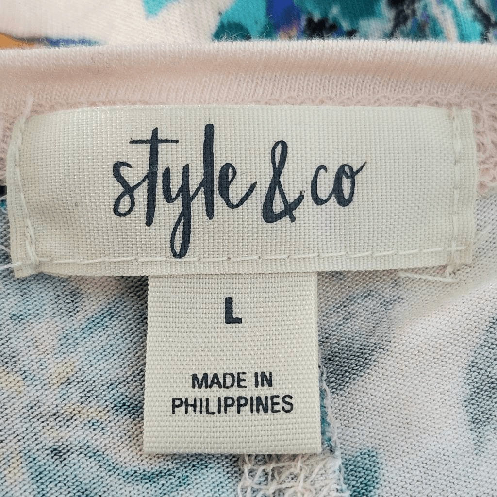 Style & Co. Pink Floral Short-Sleeve Tee with Handkerchief Hem Size Large