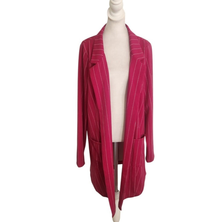 LuLaRoe Magenta and White Pinstripe Longline Open Blazer Size Large
