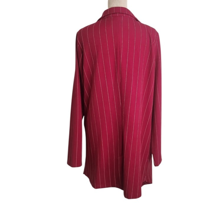 LuLaRoe Magenta and White Pinstripe Longline Open Blazer Size Large