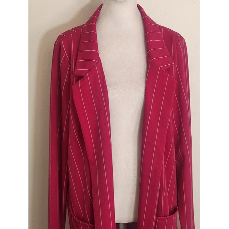 LuLaRoe Magenta and White Pinstripe Longline Open Blazer Size Large