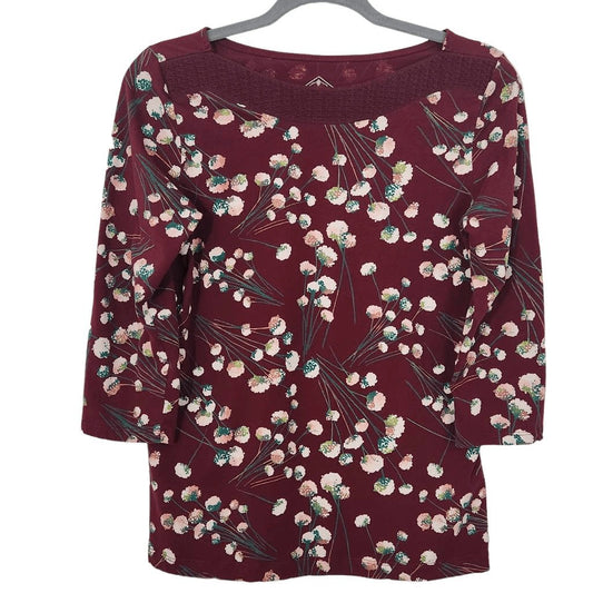 St. John's Bay Oxblood Floral Tee Size Small Burgundy Floral Top Floral T-Shirt