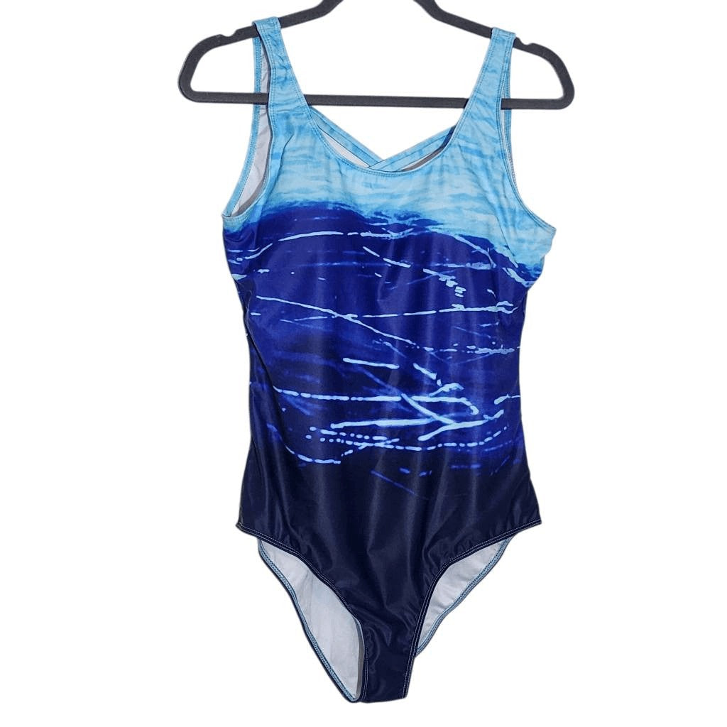 Blue One-Piece Swimsuit NWOT Size XL Abstract Print Swimwear