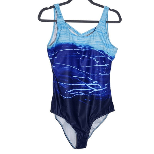 Blue One-Piece Swimsuit NWOT Size XL Abstract Print Swimwear