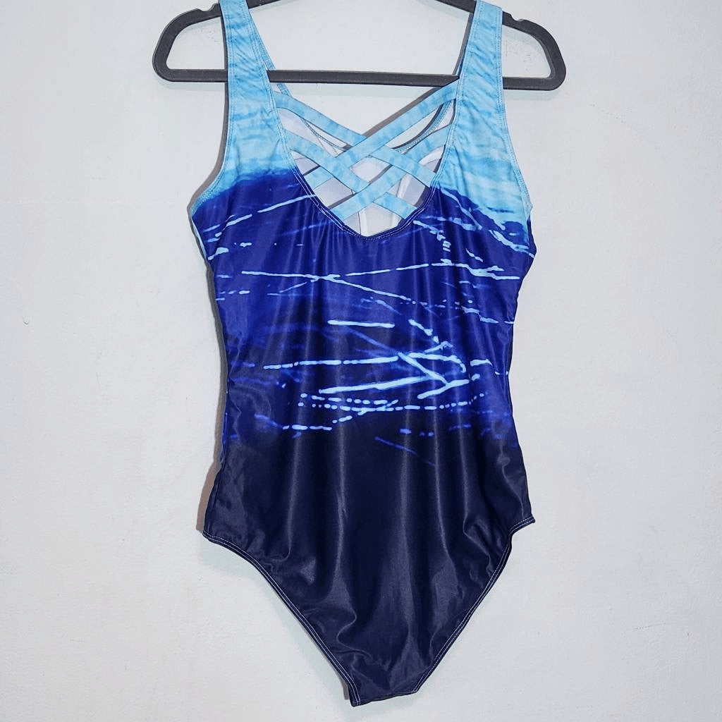Blue One-Piece Swimsuit NWOT Size XL Abstract Print Swimwear