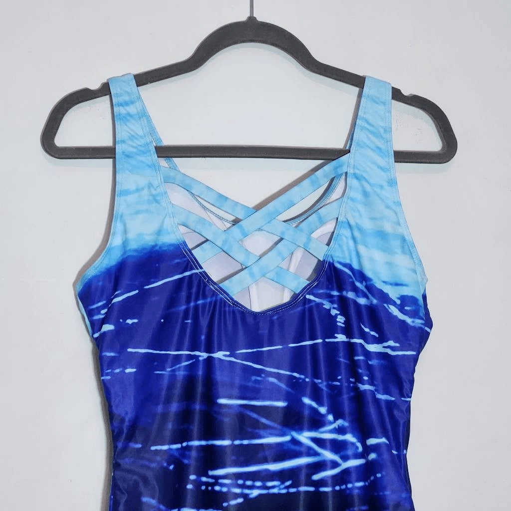 Blue One-Piece Swimsuit NWOT Size XL Abstract Print Swimwear