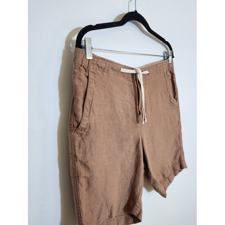 Vince Mens Brown Textured Hemp Shorts with Drawstring Size Small