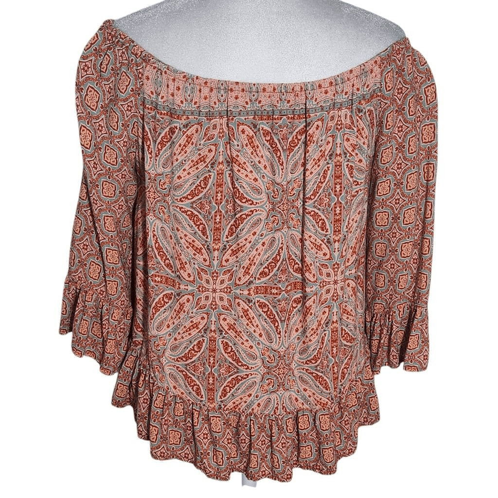 Sanctuary Off-the-Shoulder Pink Boho Cropped Blouse Size XS Cropped Peasant Top