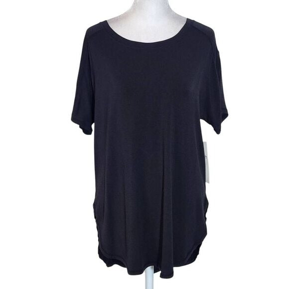 Mono B High Low Black Short Sleeve T-Shirt Tunic Size Small, New