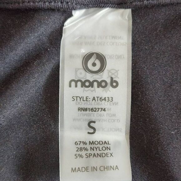 Mono B High Low Black Short Sleeve T-Shirt Tunic Size Small, New