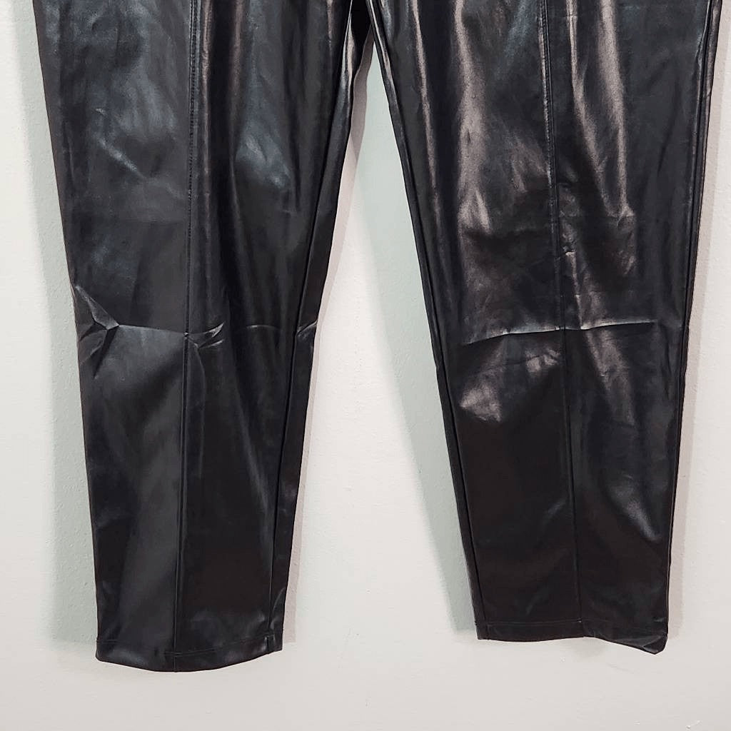 Halston Black Faux Leather Pants NWT Size Medium Black Vegan Leather Pants