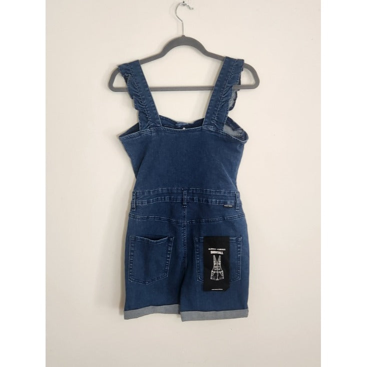 Almost Famous Dark Wash Denim Romper with Ruffle Sleeves Size Small NWT