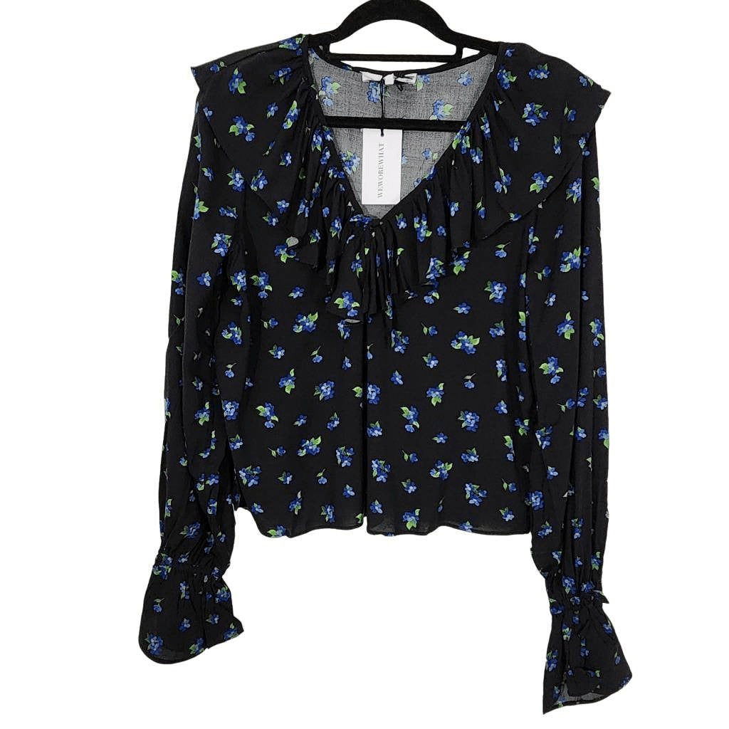 WeWoreWhat Black Floral Cropped Blouse NWT Size Large Boho Floral Blouse