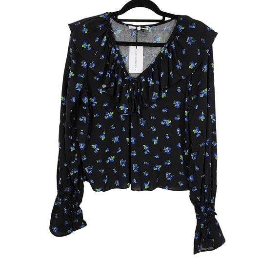 WeWoreWhat Black Floral Cropped Blouse NWT Size Large Boho Floral Blouse