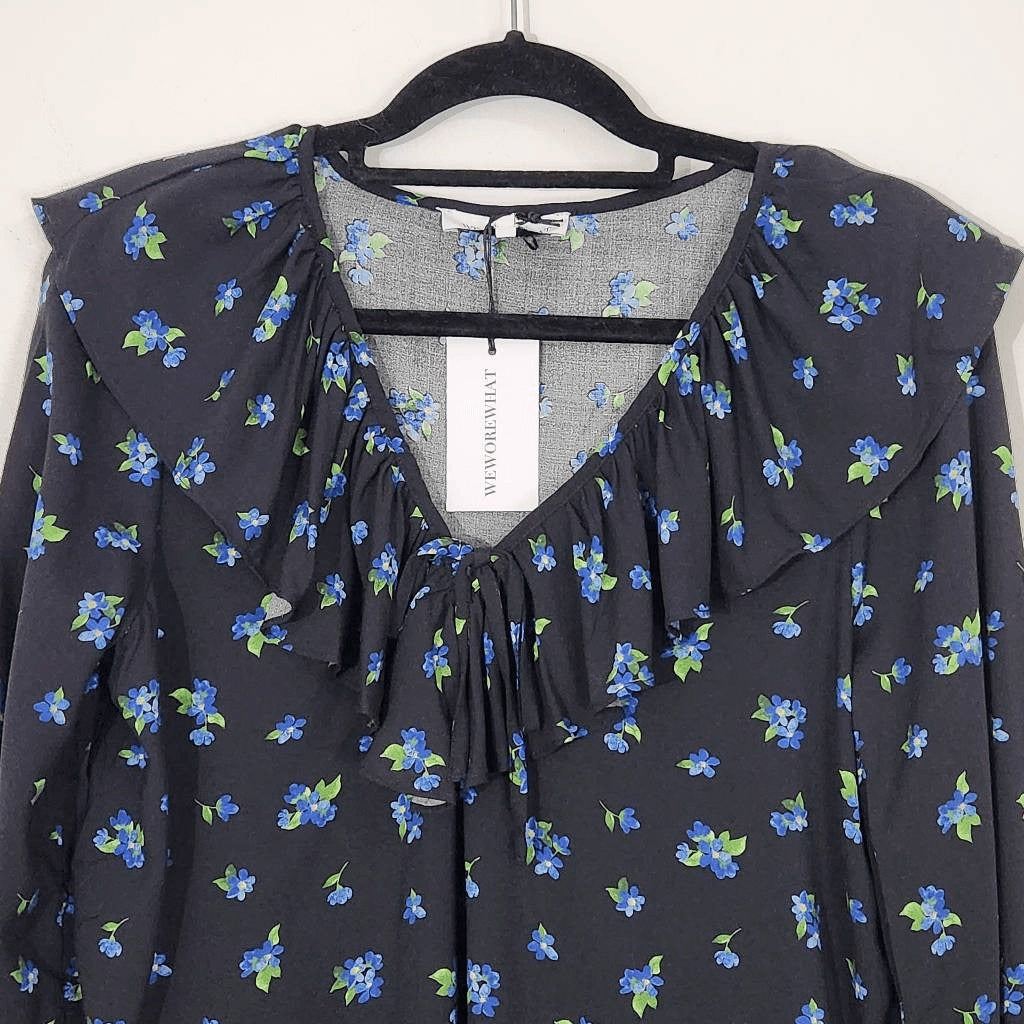 WeWoreWhat Black Floral Cropped Blouse NWT Size Large Boho Floral Blouse