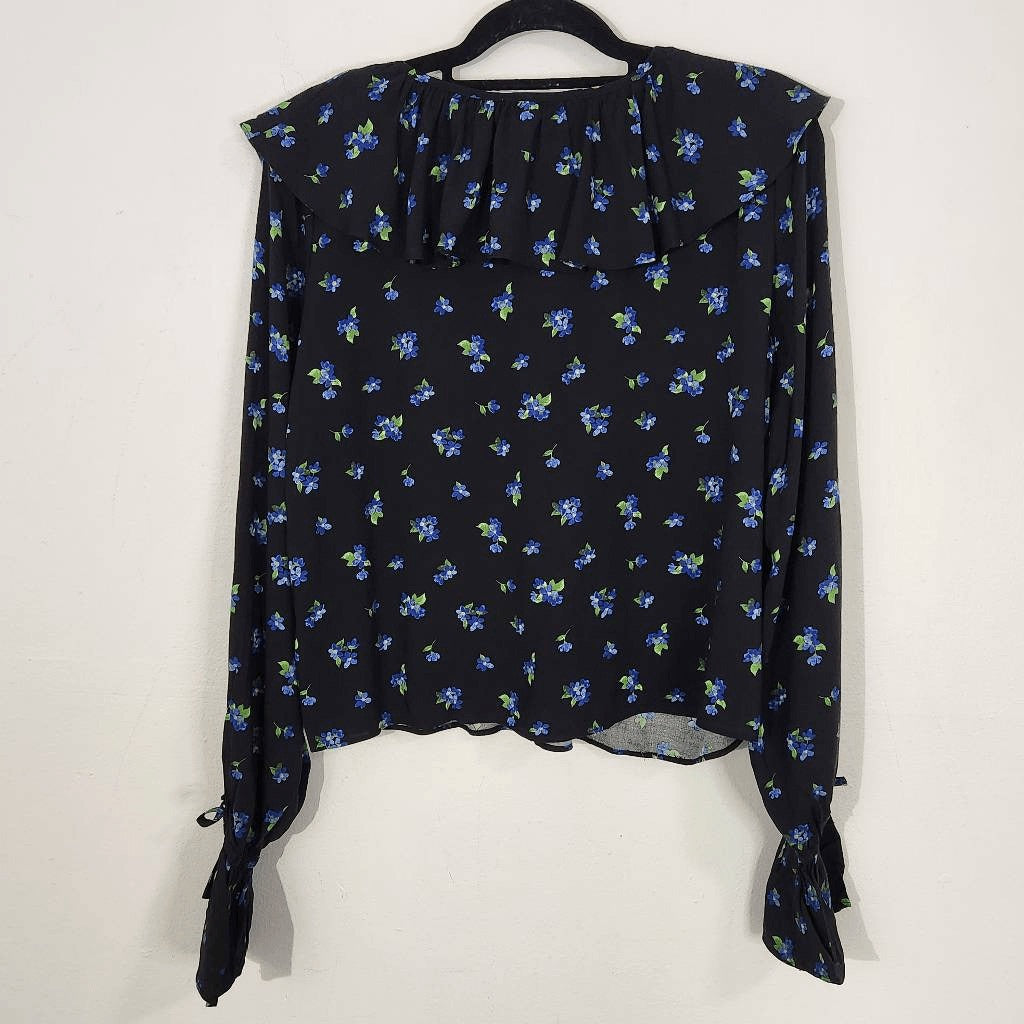 WeWoreWhat Black Floral Cropped Blouse NWT Size Large Boho Floral Blouse