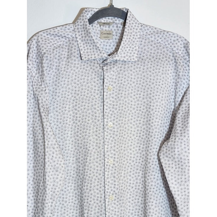 Culturata Mens White and Gray Dot Print Dress Shirt Size XL 17.5/44