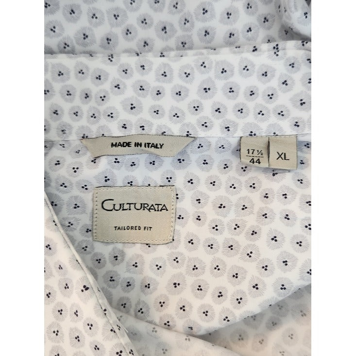 Culturata Mens White and Gray Dot Print Dress Shirt Size XL 17.5/44