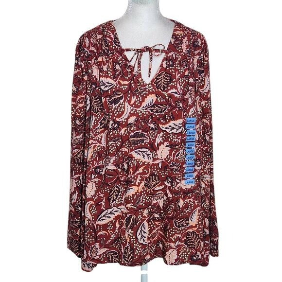 Jessica Simpson Red Paisley Boho Peasant Blouse Size Large New