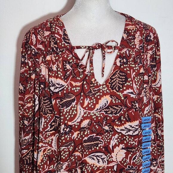 Jessica Simpson Red Paisley Boho Peasant Blouse Size Large New