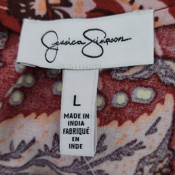 Jessica Simpson Red Paisley Boho Peasant Blouse Size Large New