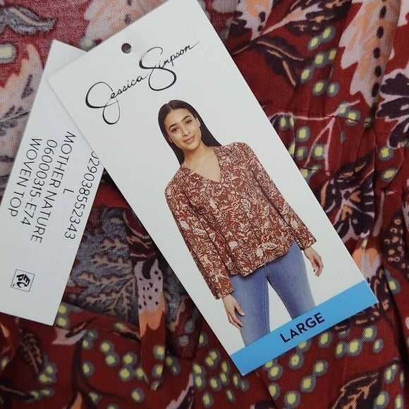 Jessica Simpson Red Paisley Boho Peasant Blouse Size Large New