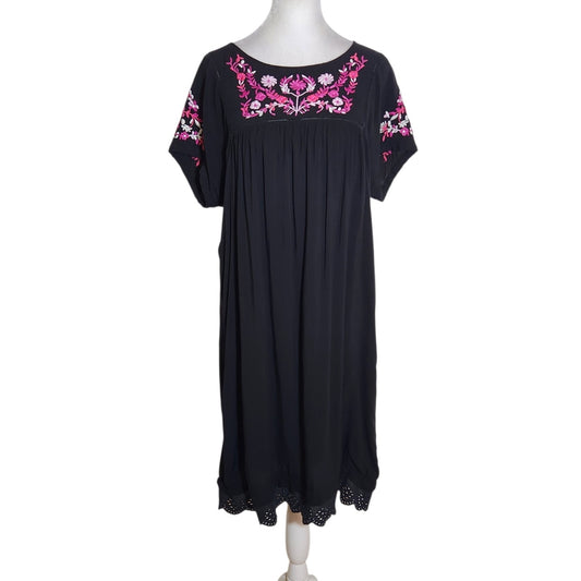 Catherine Malandrino Black Floral Embroidered Boho Dress Size Large