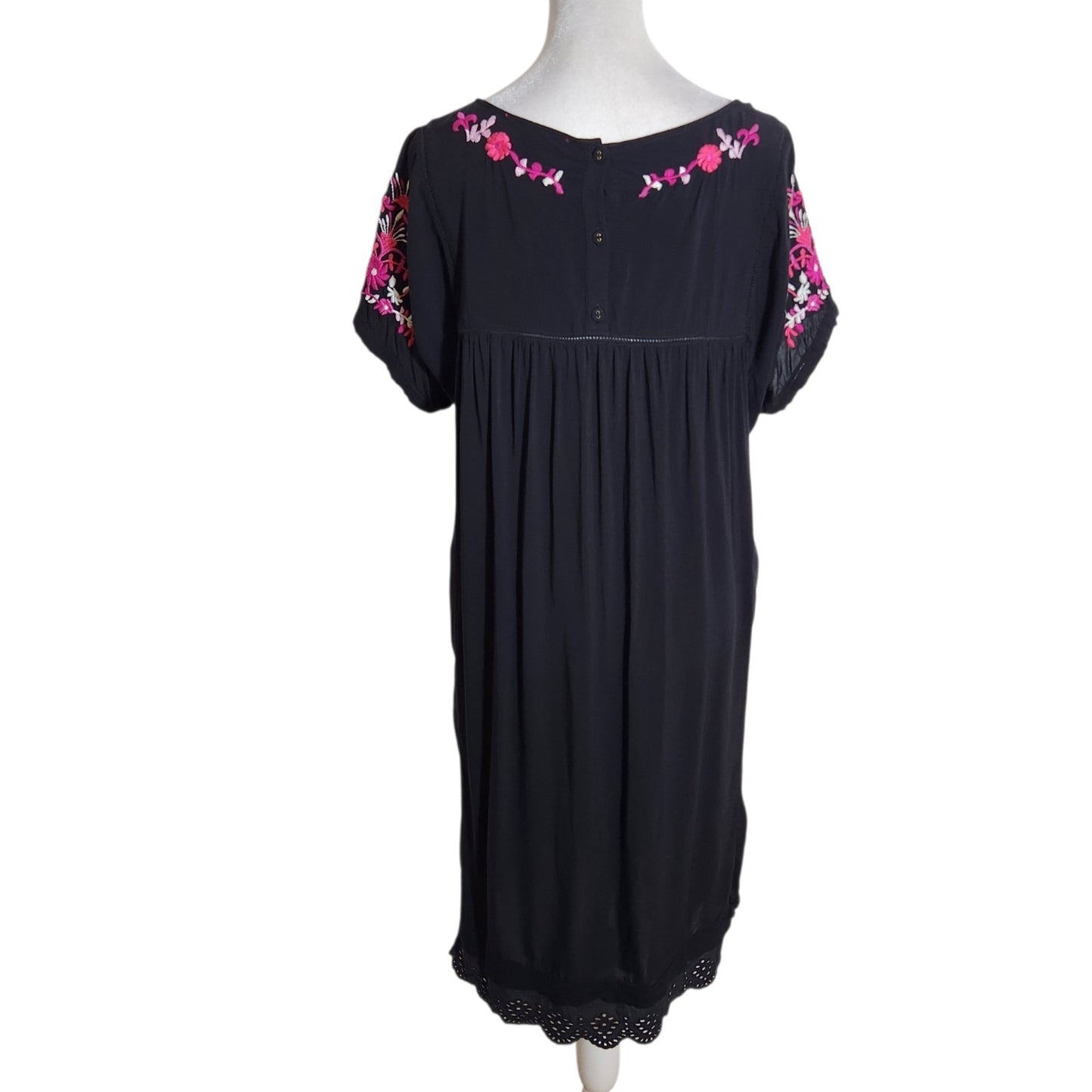 Catherine Malandrino Black Floral Embroidered Boho Dress Size Large