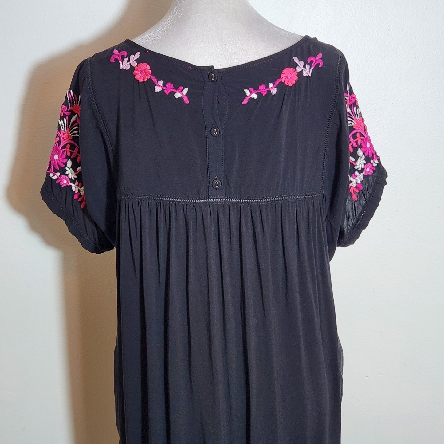 Catherine Malandrino Black Floral Embroidered Boho Dress Size Large