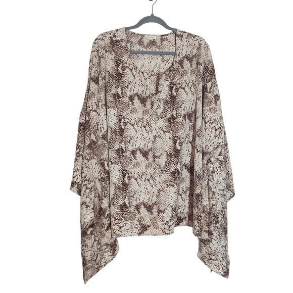 Cotton Bleu Brown and Cream Snakeskin Print Poncho Blouse Size 1X
