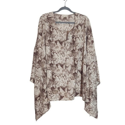 Cotton Bleu Brown and Cream Snakeskin Print Poncho Blouse Size 1X