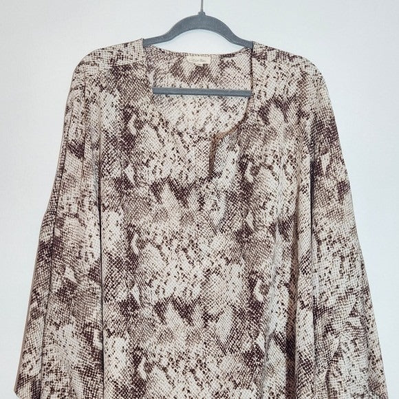 Cotton Bleu Brown and Cream Snakeskin Print Poncho Blouse Size 1X