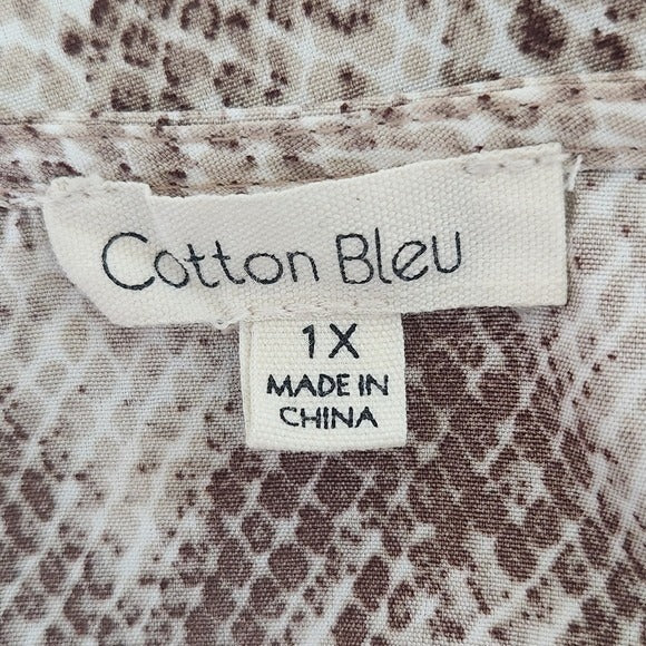 Cotton Bleu Brown and Cream Snakeskin Print Poncho Blouse Size 1X