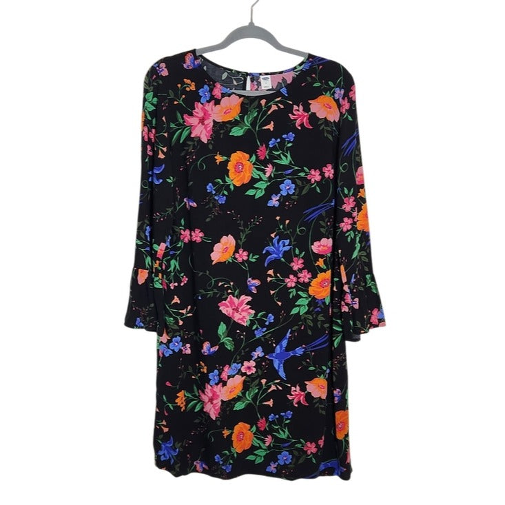 Old Navy Black Floral and Bird Print Mini Dress Size Medium