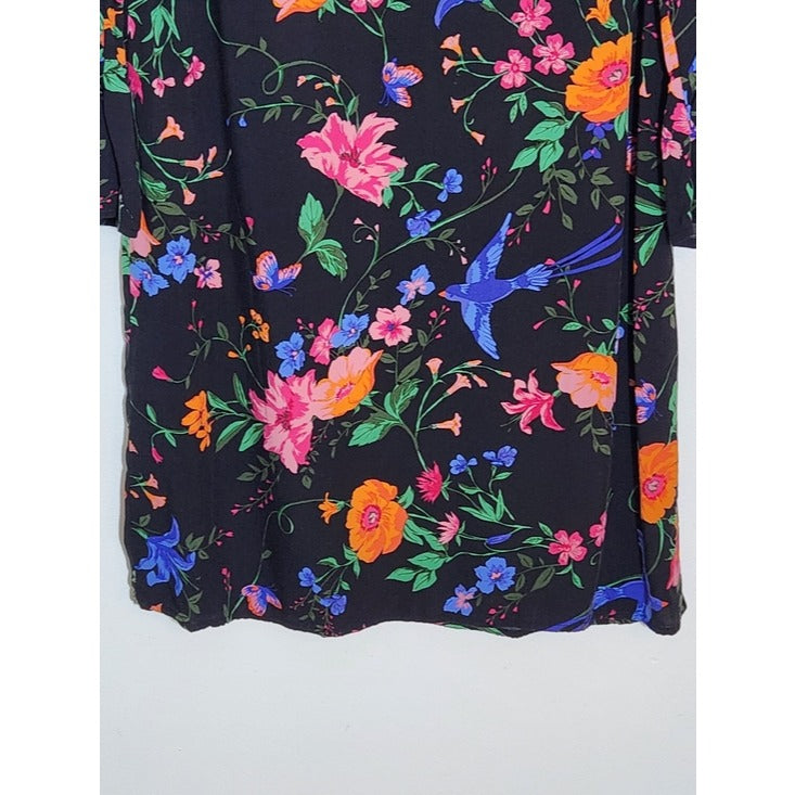 Old Navy Black Floral and Bird Print Mini Dress Size Medium