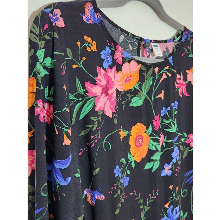 Old Navy Black Floral and Bird Print Mini Dress Size Medium