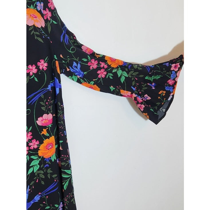 Old Navy Black Floral and Bird Print Mini Dress Size Medium