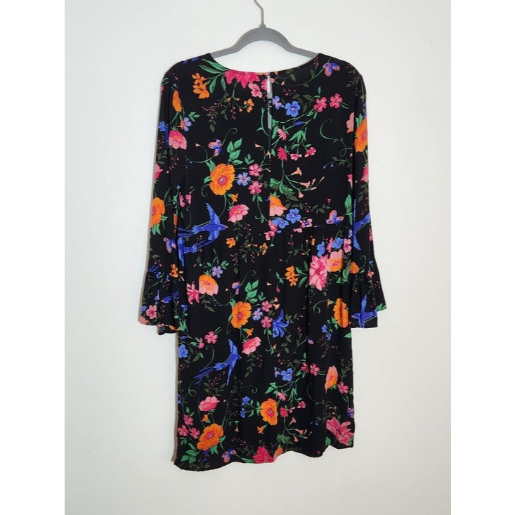 Old Navy Black Floral and Bird Print Mini Dress Size Medium