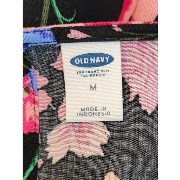 Old Navy Black Floral and Bird Print Mini Dress Size Medium