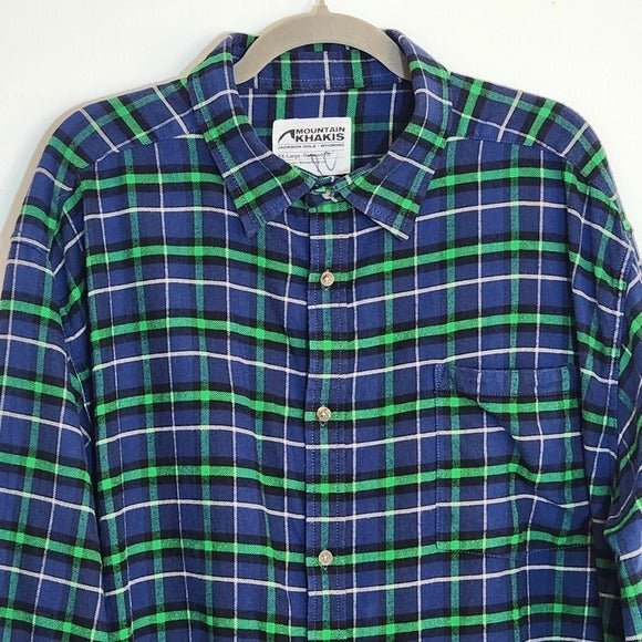 Mountain Khakis Green and Navy Plaid Flannel Shirt Size XXL