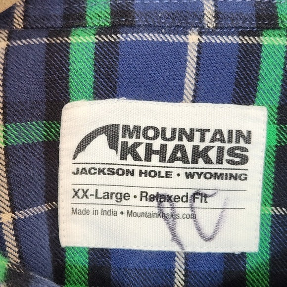 Mountain Khakis Green and Navy Plaid Flannel Shirt Size XXL