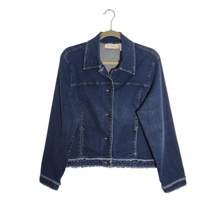 Susan Bristol Womens Cropped Jean Jacket with Raw Edge Trim Size Large