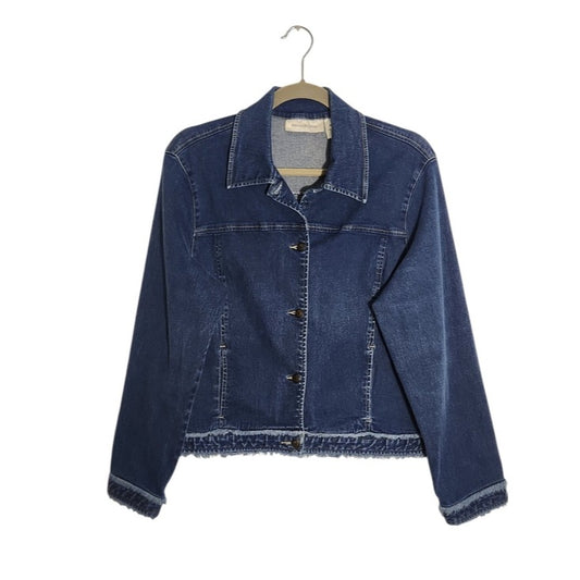 Susan Bristol Womens Cropped Jean Jacket with Raw Edge Trim Size Large