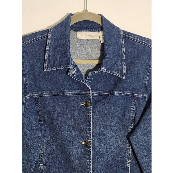 Susan Bristol Womens Cropped Jean Jacket with Raw Edge Trim Size Large